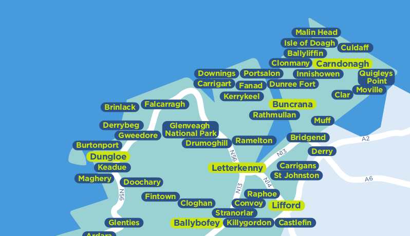 Donegal TFI local link bus services map