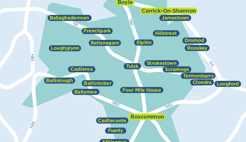Roscommon TFI local link bus services map
